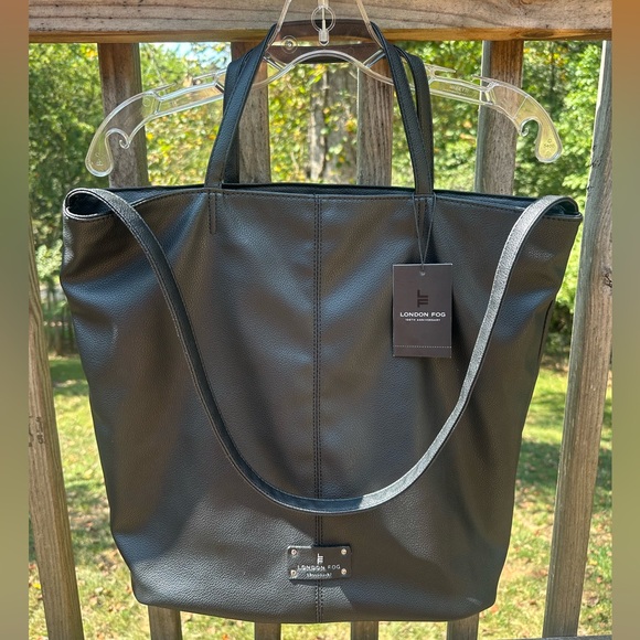 London Fog Large Black Tote - Faux Leather - NWT - Picture 1 of 9